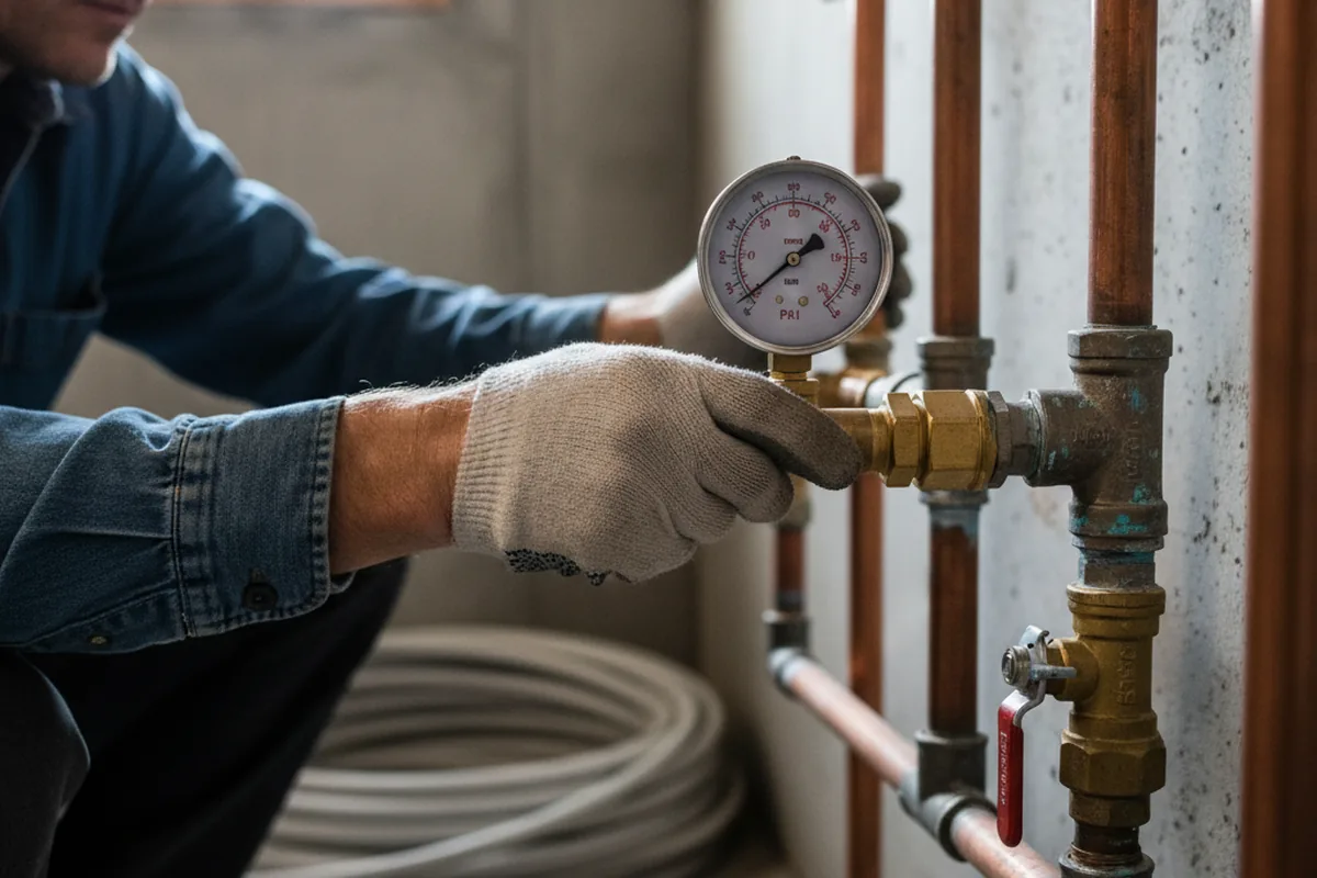 Pressure testing a repaired line during Water Line Repair in Wade